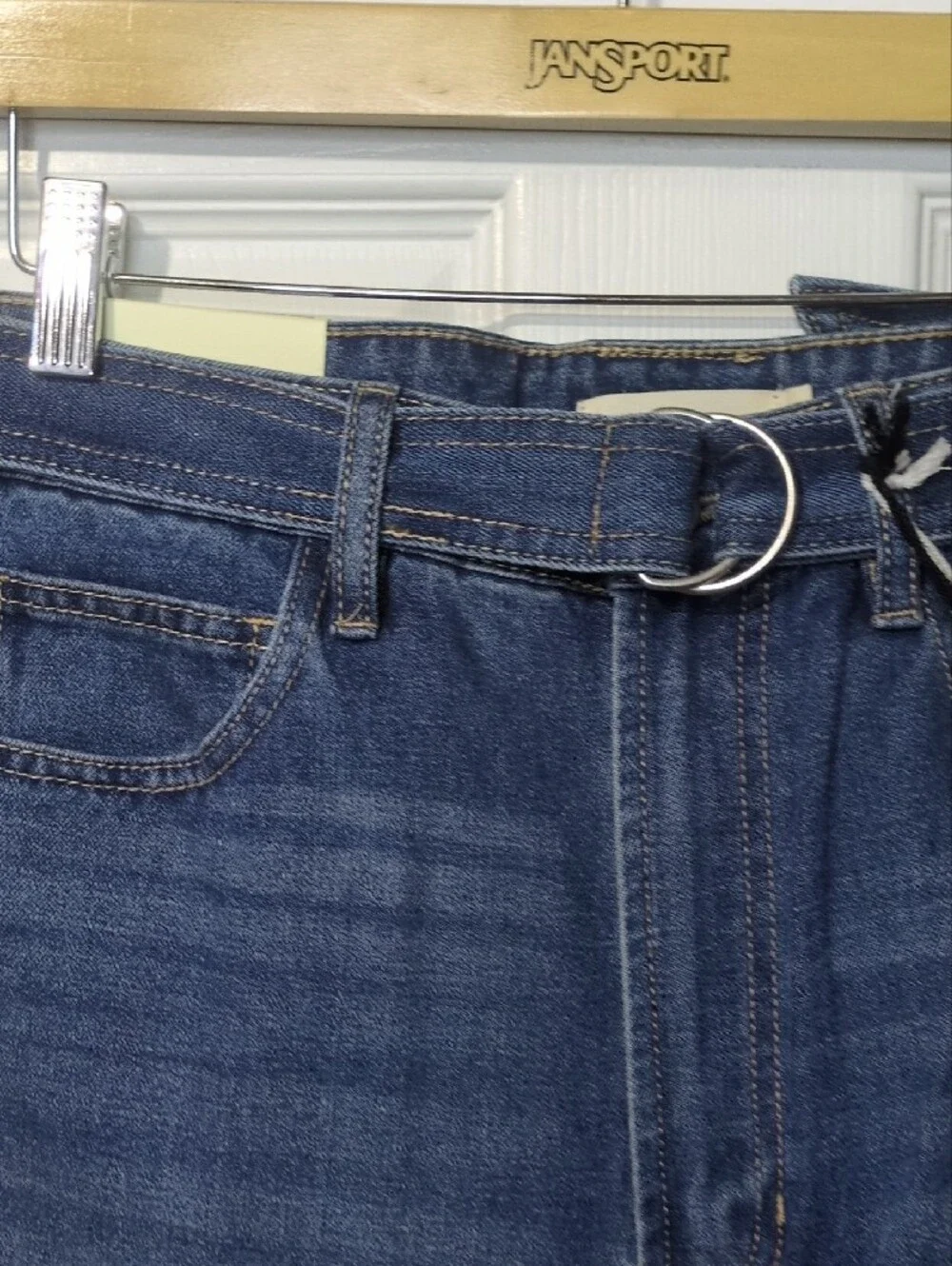 High Rise Flare Blue Straight-Leg Jeans w/ Loop Belt Retro Hippie Size 29 Nwt